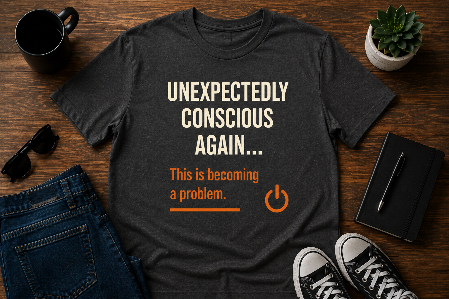 Unexpectedly Conscious Again... | Funny Minimalist Graphic T-Shirt | HIMO