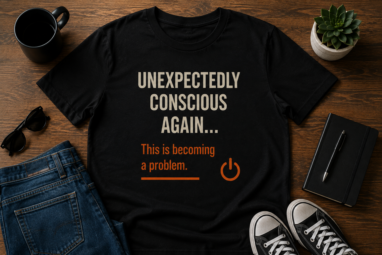 Unexpectedly Conscious Again... | Funny Minimalist Graphic T-Shirt | HIMO