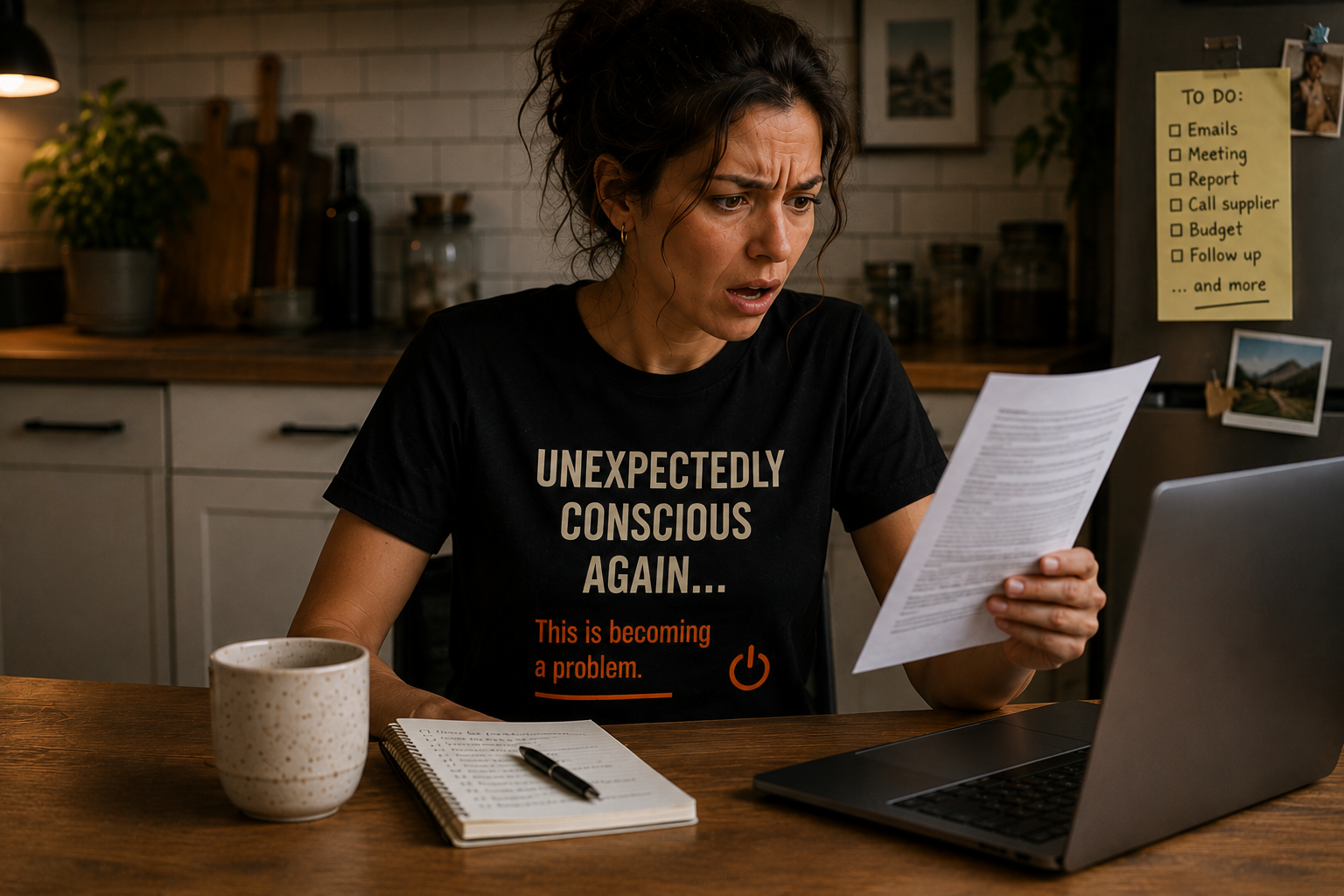 Unexpectedly Conscious Again... | Funny Minimalist Graphic T-Shirt | HIMO